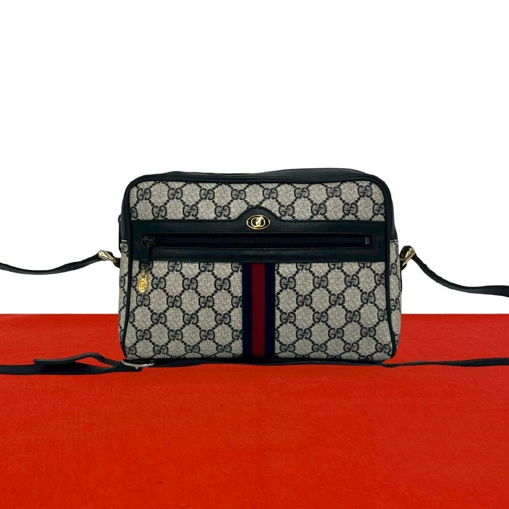 GUCCI Sherry leather shoulder bag Clutch Navy Blue